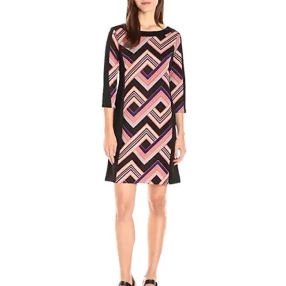 NWT Nine West Elderberry Cognac Stretch Scuba Boatneck Solid Panel Shift Dress - - Picture 1 of 9